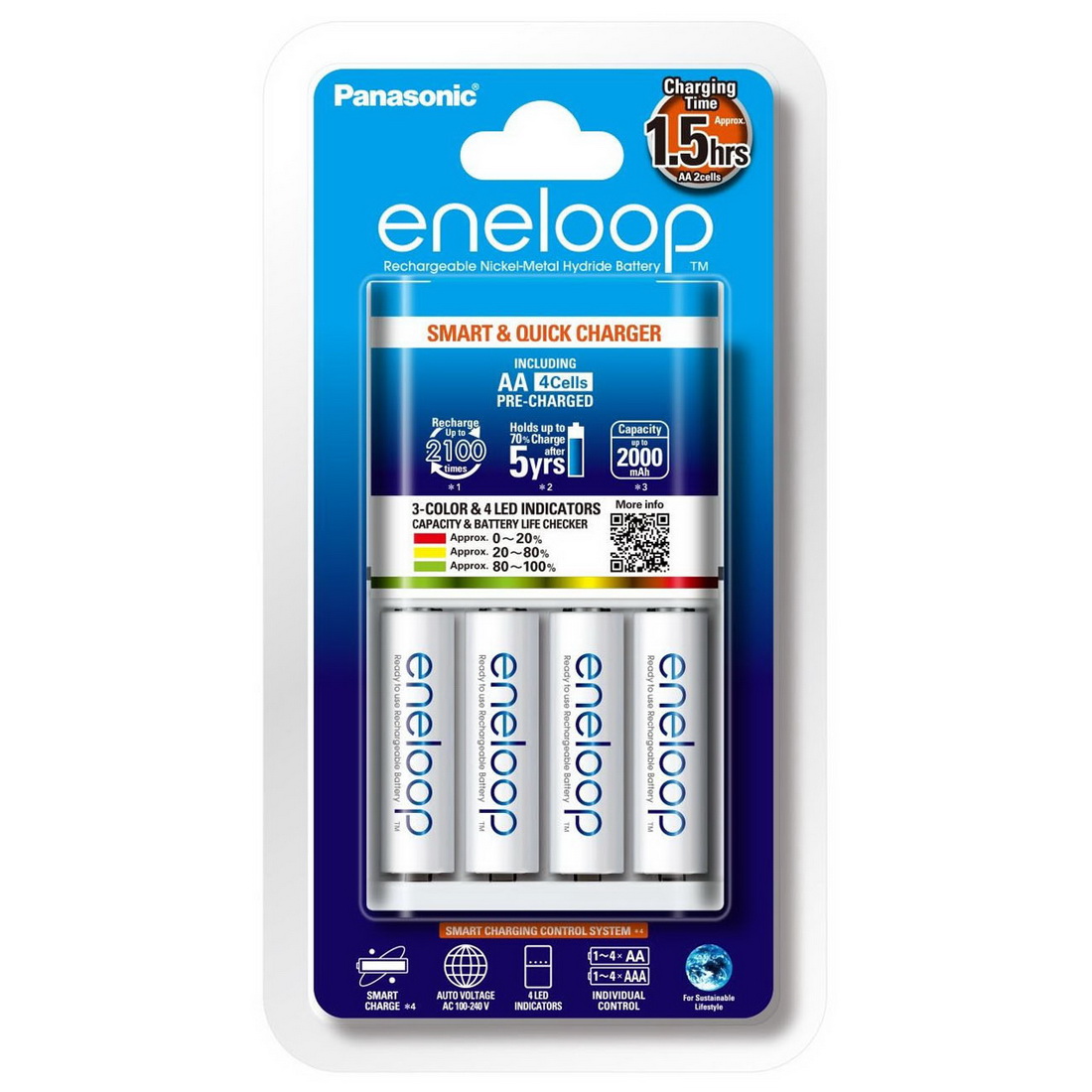 Eneloop 2000mAh 1.5hrs Charging Smart & Quick AA Rechargeable Battery Charger Eneloop 2000mAh 1.5hrs Charging Smart & Quick AA Rechargeable Battery Charger