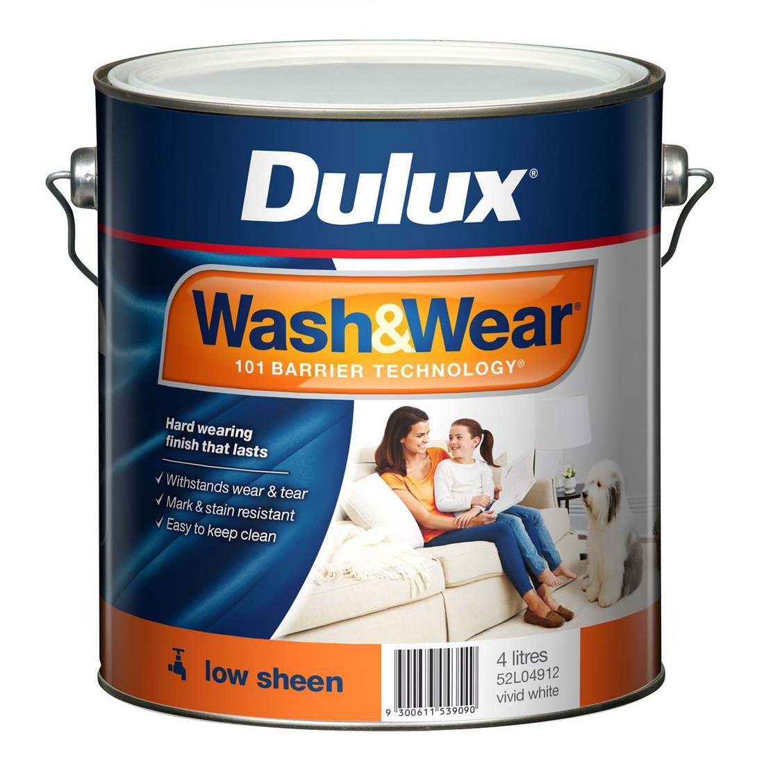 Wash&Wear Interior Low Sheen Vivid White 4L Wash&Wear Interior Low Sheen Vivid White 4L
