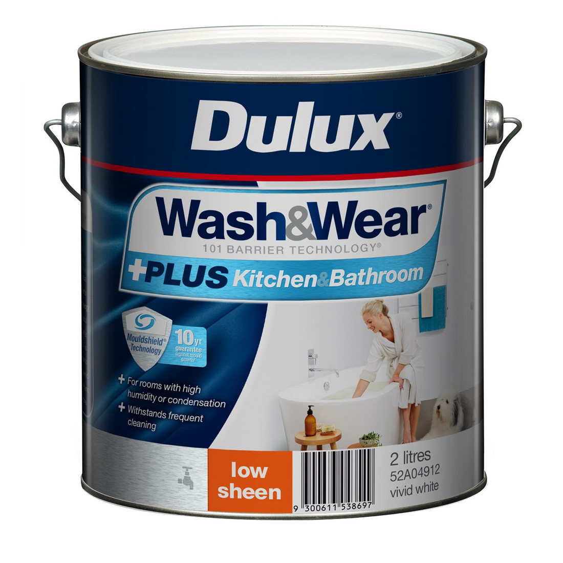 Wash And Wear Plus Kitchen And Bathroom Low Sheen Vivid White 2L Wash And Wear Plus Kitchen And Bathroom Low Sheen Vivid White 2L