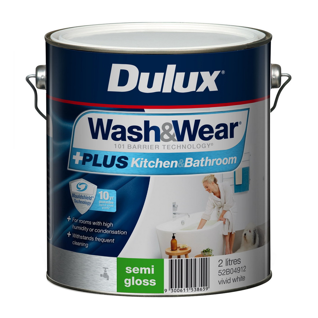 Wash&Wear +Plus Kitchen And Bathroom Semi Gloss Vivid White 2L Wash&Wear +Plus Kitchen And Bathroom Semi Gloss Vivid White 2L