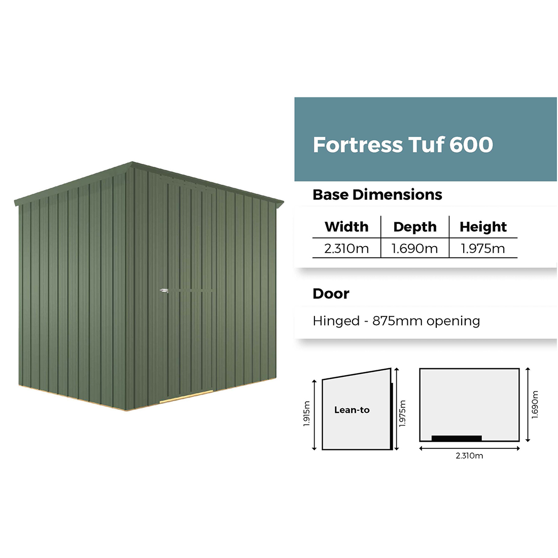 Fort Colour Kitset Garden Shed 2.31 x 1.69 x 1.975m TUF600/C PlaceMakers NZ