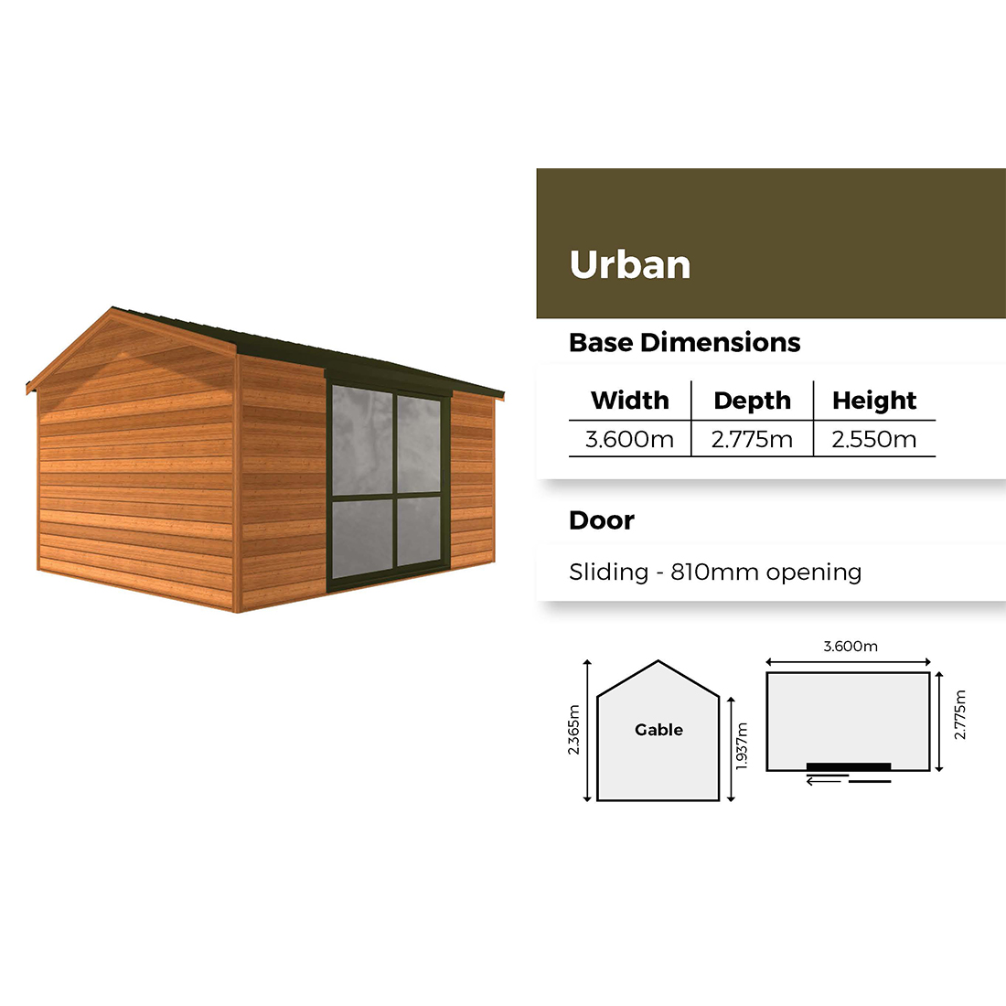 Urban Cabin Kitset Garden Timber Shed 3.6 x 2.5m