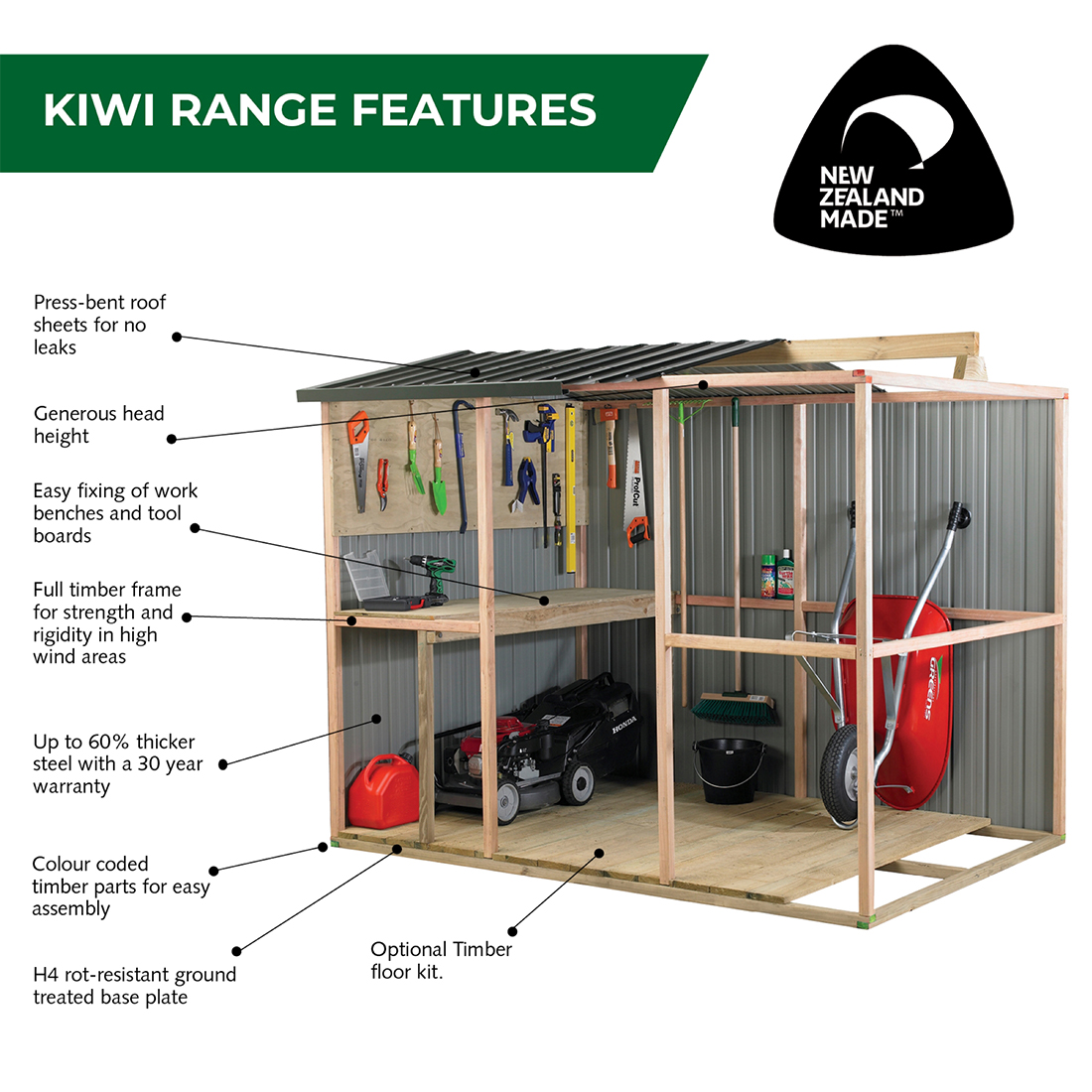Kiwi Colour Kitset Garden Shed 3.38 x 2.545 x 2.11m