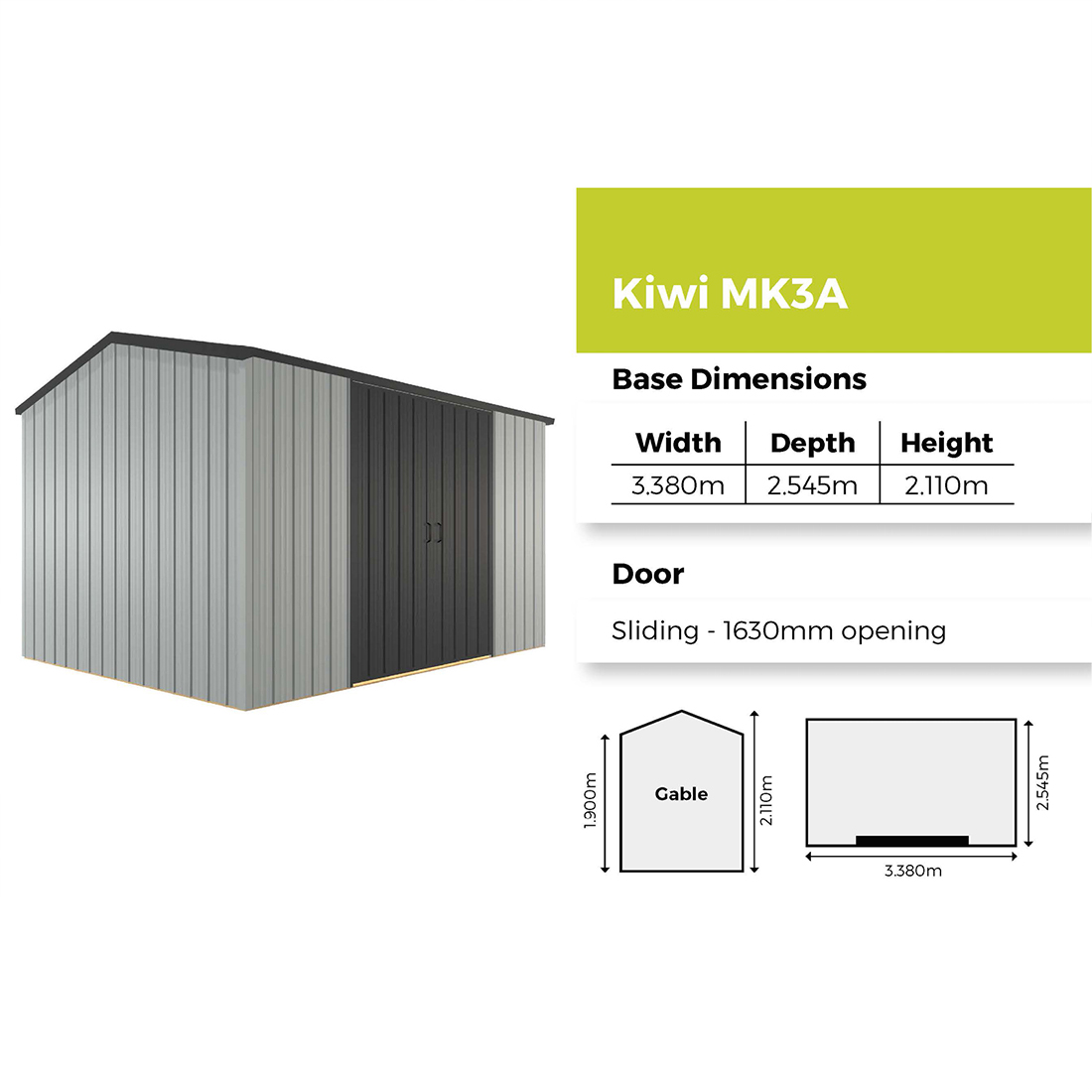 Kiwi Colour Kitset Garden Shed 3.38 x 2.545 x 2.11m