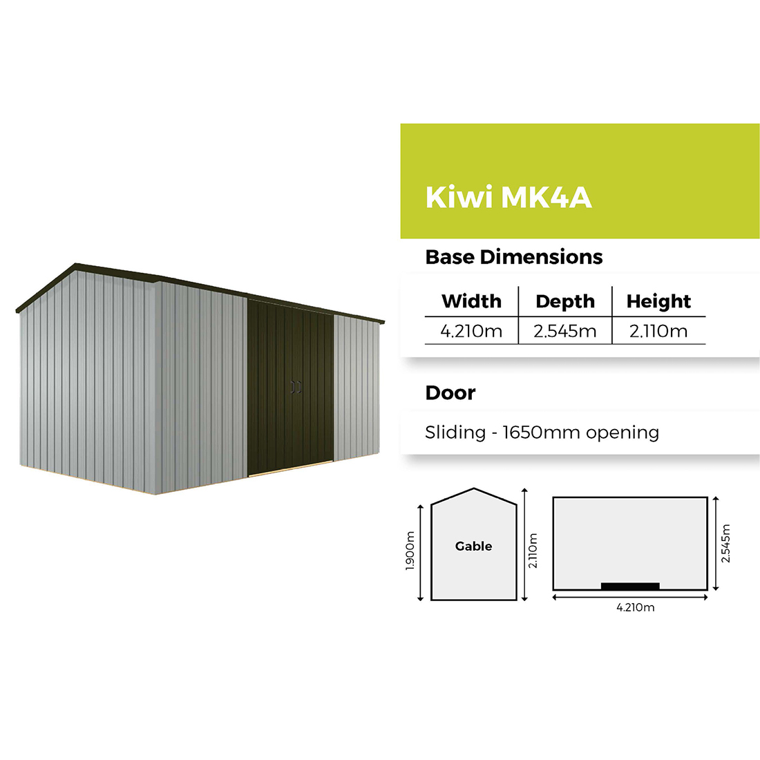 Kiwi Colour Kitset Garden Shed 4.21 x 2.545 x 2.11m