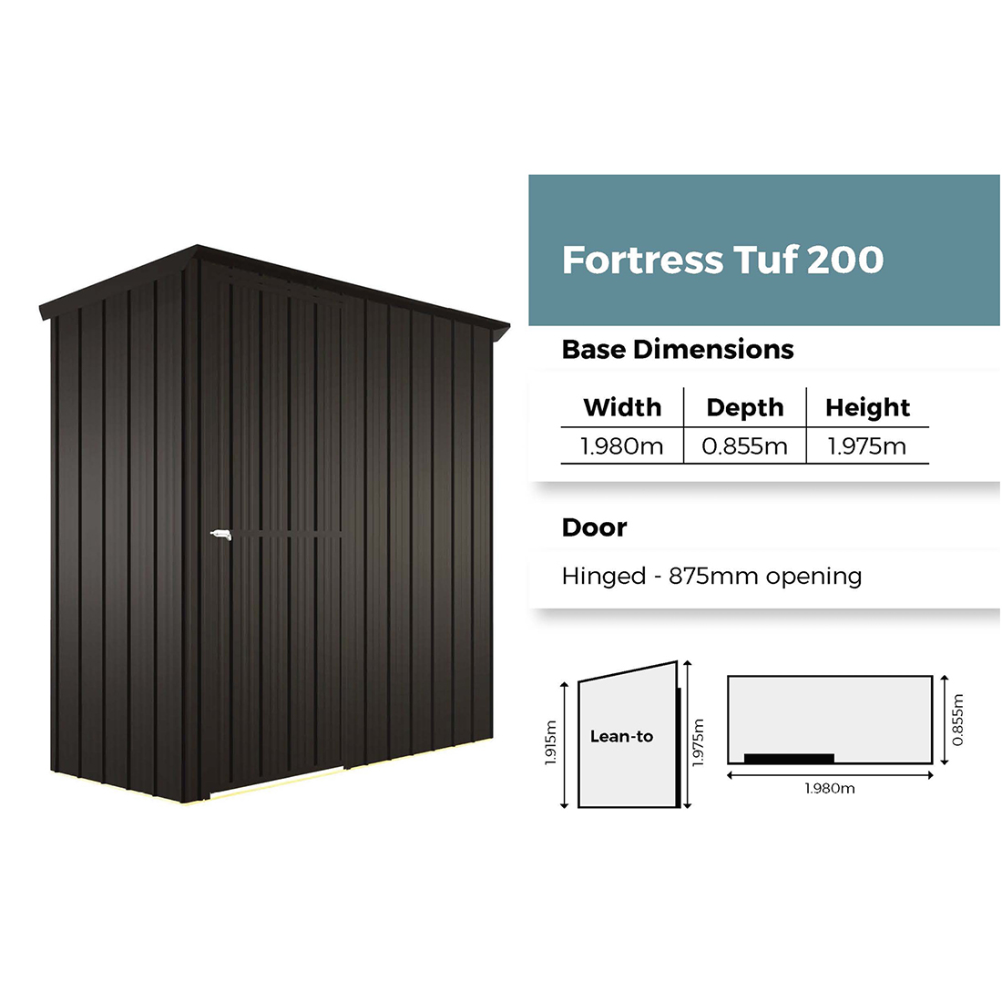 Fortress Zinc Kitset Garden Shed 1.97 x 0.855 x 1.975m Kitset Metal