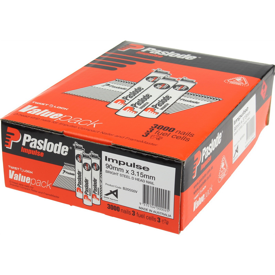 D Head Impulse Nail and 3 Fuel Cell Value Pack 3.15 x 90mm Smooth Bright Steel 3000 pack D Head Impulse Nail and 3 Fuel Cell Value Pack 3.15 x 90mm Smooth Bright Steel 3000 pack