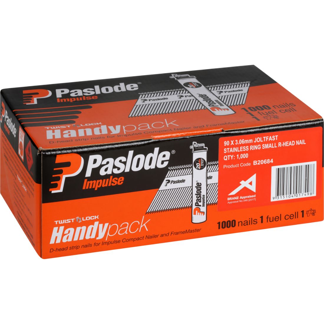 Impulse 3.06 x 90mm Joltfast R Head Stainless Steel Collated Nail 1000