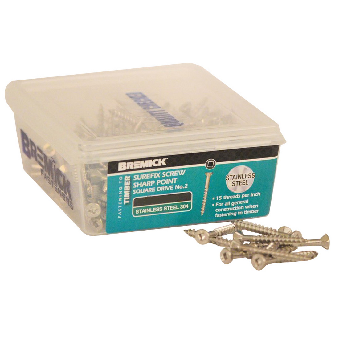 Surefix Timber Screw 10g x 75mm No 2 Square Drive T304 Stainless Steel