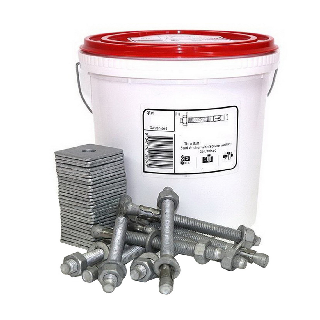 Hex Head Thru Bolt Bottom Plate Stud Anchor With Square Washer 12 x 135mm Galvanised 25 tub Hex Head Thru Bolt Bottom Plate Stud Anchor With Square Washer 12 x 135mm Galvanised 25 tub