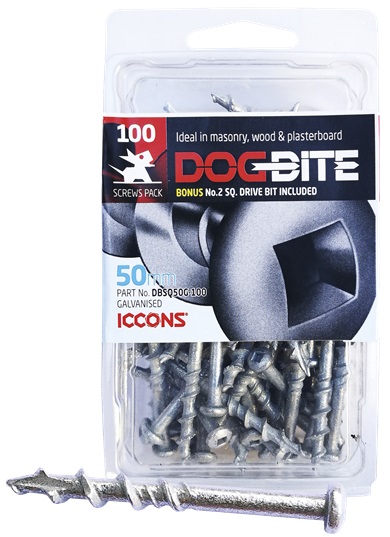 Dogbite 5 x 50mm No.2 Square Drive Concrete Screw Galvanised 100 Pack ...