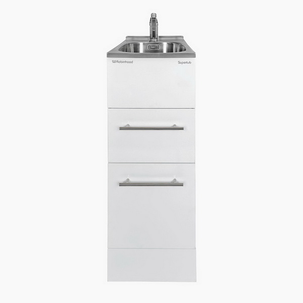 Supertub Classic Series II 350mm Wide Slim Sized 2 Drawer Laundry Tub with Storage Drawers Satin White Supertub Classic Series II 350mm Wide Slim Sized 2 Drawer Laundry Tub with Storage Drawers Satin White