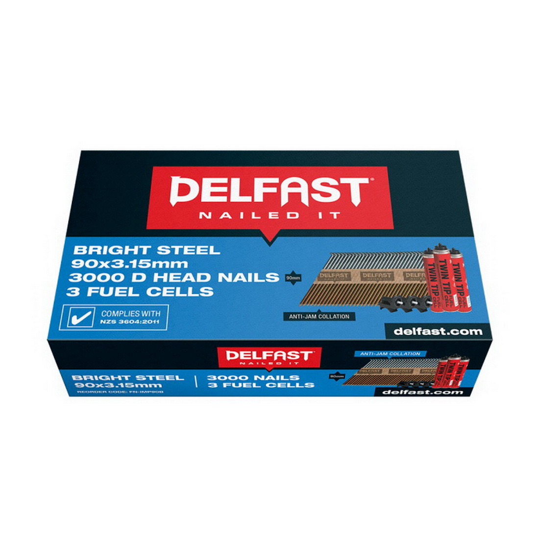 D-Head Nail and 3 Fuel Cells 90mm Bright 3000 Box FN-IMP90B D-Head Nail and 3 Fuel Cells 90mm Bright 3000 Box FN-IMP90B