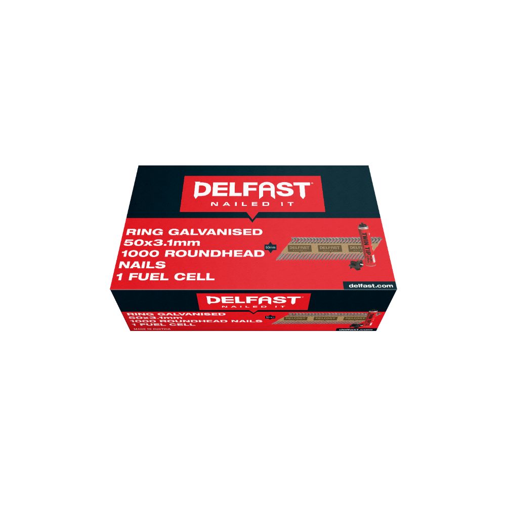 Roundhead Nails and 1 Fuel Cell 50mm Ring Galvanised 1000 Box FN-IMPRD50RG Roundhead Nails and 1 Fuel Cell 50mm Ring Galvanised 1000 Box FN-IMPRD50RG
