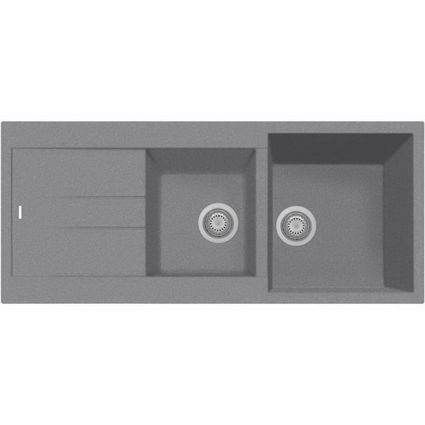 Oliveri Telma Granite 1 & 3/4 Sink Bowl & Drainer 500 x 1160 mm Titanium Topmount AM11620-TITANIUM Oliveri Telma Granite 1 & 3/4 Sink Bowl & Drainer 500 x 1160 mm Titanium Topmount AM11620-TITANIUM