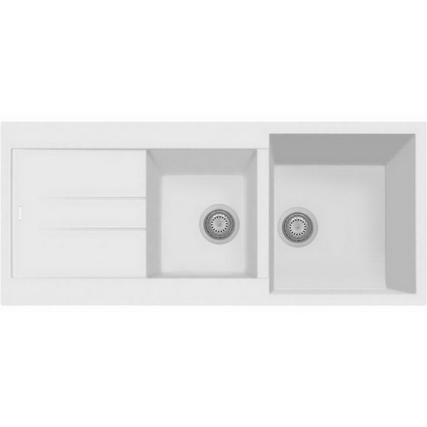 Telma Granite 1 & 3/4 Sink Bowl & Drainer 500 x 1160mm White Topmount AM11620-WHITE Telma Granite 1 & 3/4 Sink Bowl & Drainer 500 x 1160mm White Topmount AM11620-WHITE