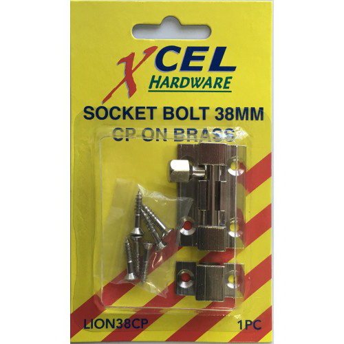 Socket Bolt 38mm Brass Chrome Plate Carded Socket Bolt 38mm Brass Chrome Plate Carded