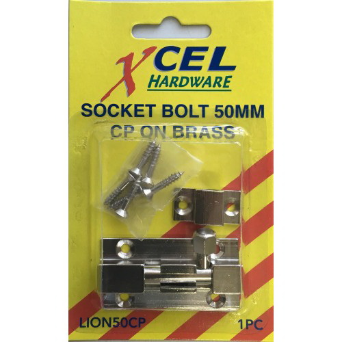 Socket Bolt 50mm Brass Chrome Plate Carded Socket Bolt 50mm Brass Chrome Plate Carded