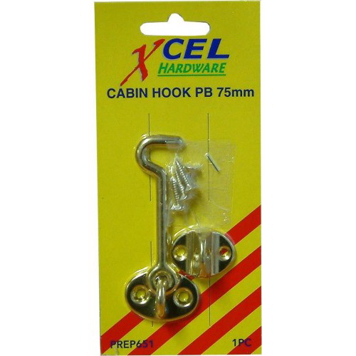 Cabin Hook 100mm Polished Brass Carded PREP652 Cabin Hook 100mm Polished Brass Carded PREP652