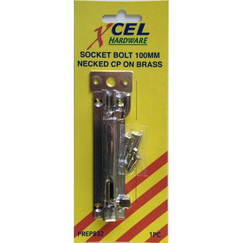 Necked Socket Bolt 100mm Brass Chrome Plate Carded PREP832 Necked Socket Bolt 100mm Brass Chrome Plate Carded PREP832