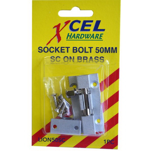 Socket Bolt 60mm Brass Satin Chrome Carded LION60SC Socket Bolt 60mm Brass Satin Chrome Carded LION60SC