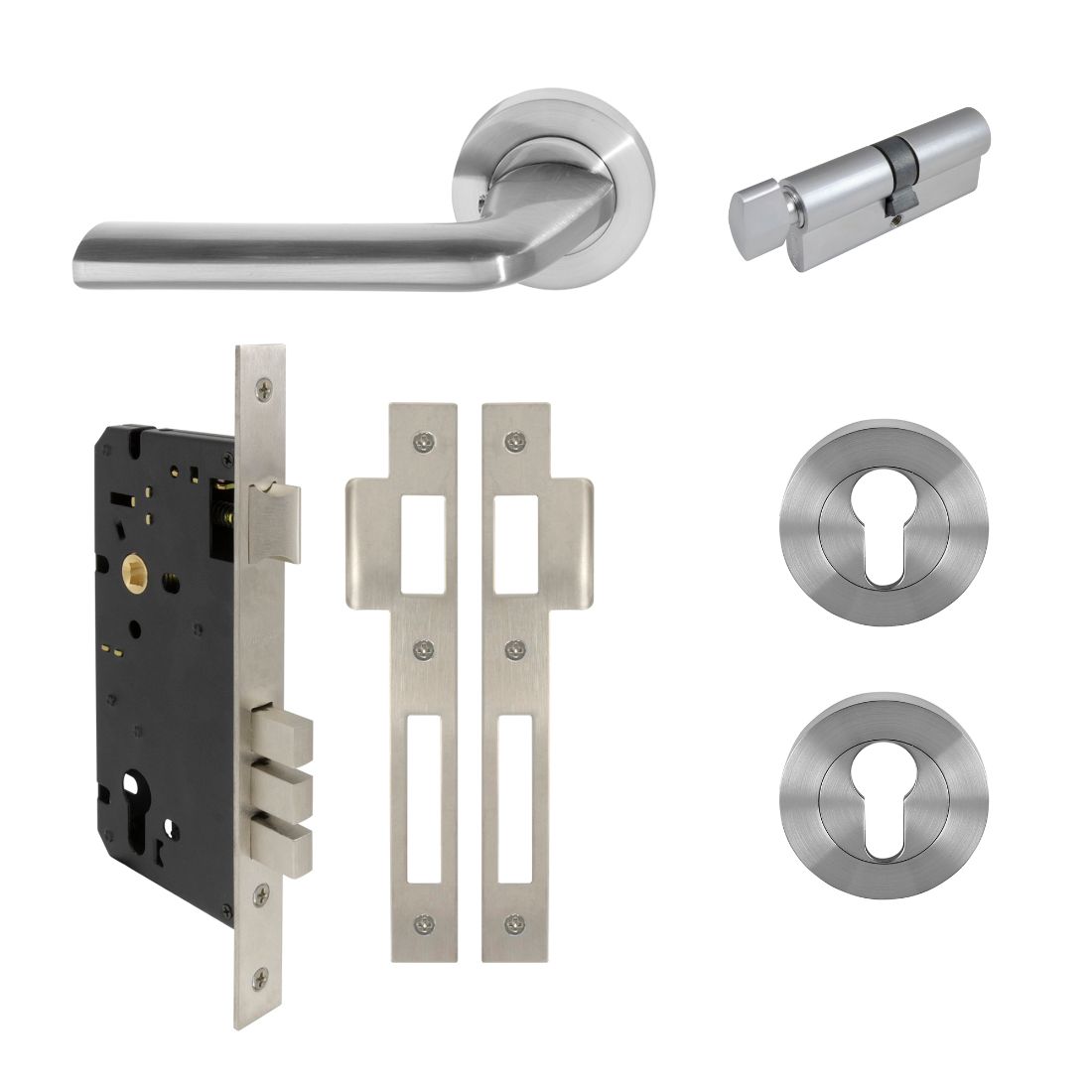 Astron Vulcan Round Rose Entrance Set Satin Chrome Astron Vulcan Round Rose Entrance Set Satin Chrome