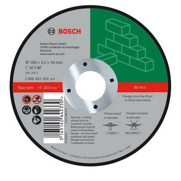 Straight Cutting Disc For Masonry 100 x 3.2 x 16mm 2608603050 Straight Cutting Disc For Masonry 100 x 3.2 x 16mm 2608603050