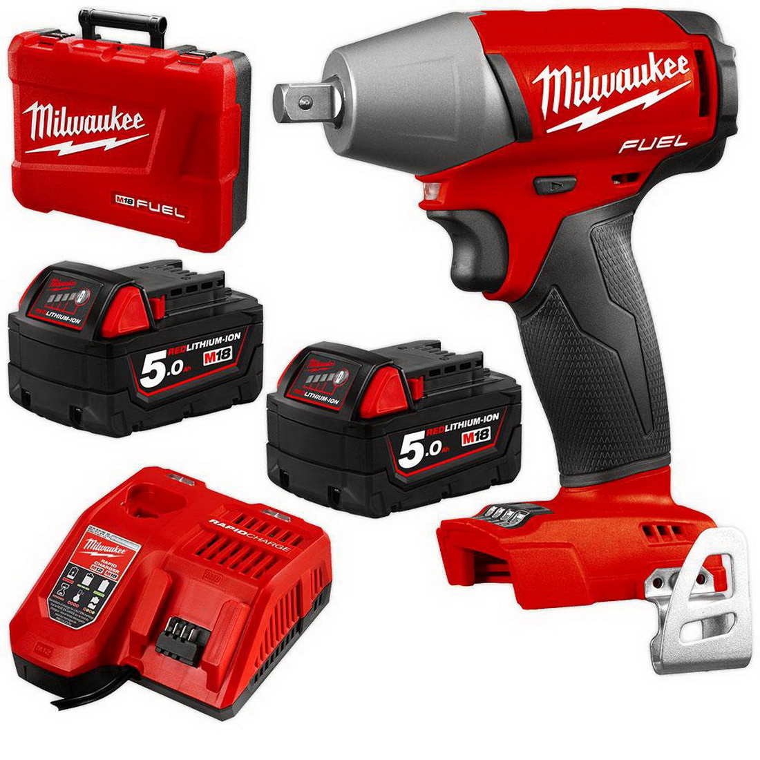 M18 FUEL Li-ion Cordless Impact Wrench Kit with Pin Detent 18V 5Ah 1/2inch 0-3200ipm M18FIWP12-502C M18 FUEL Li-ion Cordless Impact Wrench Kit with Pin Detent 18V 5Ah 1/2inch 0-3200ipm M18FIWP12-502C