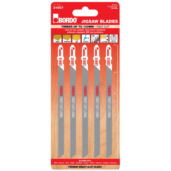 132mm Jig Saw Blade T-Shank Straight Cut Alloy 5 Pack 132mm Jig Saw Blade T-Shank Straight Cut Alloy 5 Pack