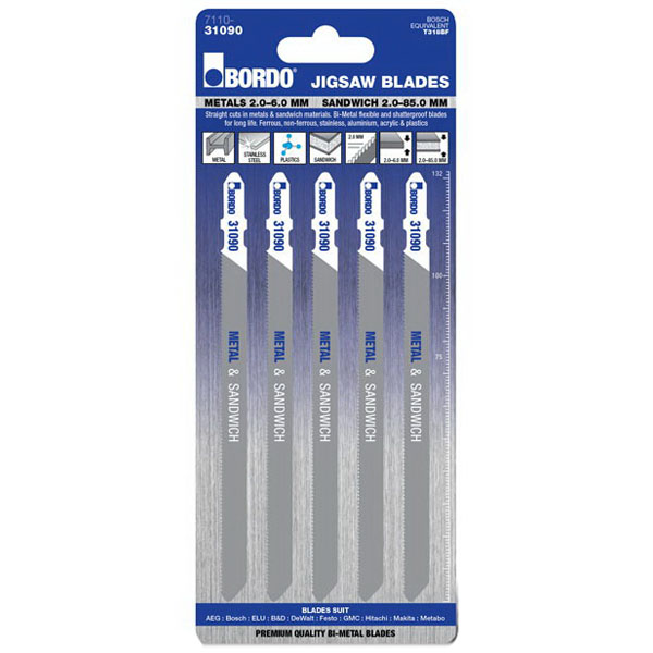 132mm Jig Saw Blade T-Shank Medium Straight Cut Bi-Metal 5 Pack 132mm Jig Saw Blade T-Shank Medium Straight Cut Bi-Metal 5 Pack