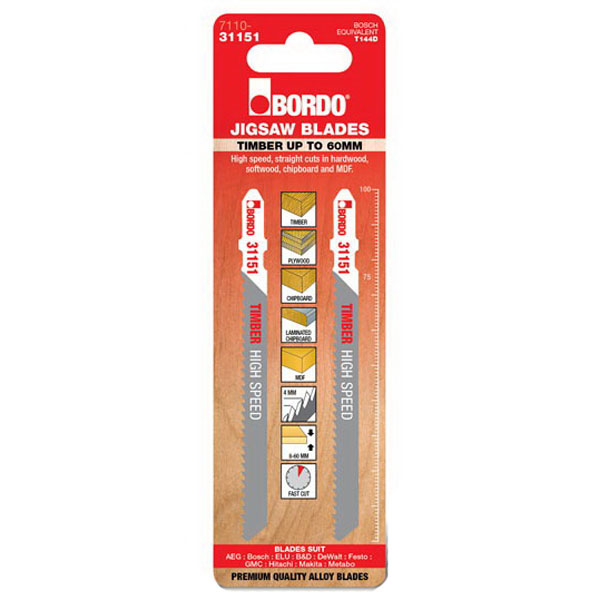 Jig Saw Blade 100mm Timber T-Shank High Speed Straight Cut Alloy 2-Pack 7110-31151 Jig Saw Blade 100mm Timber T-Shank High Speed Straight Cut Alloy 2-Pack 7110-31151
