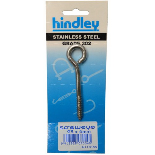 1101SS Screw Eye 93 x 6mm Stainless Steel Carded 1101SS Screw Eye 93 x 6mm Stainless Steel Carded