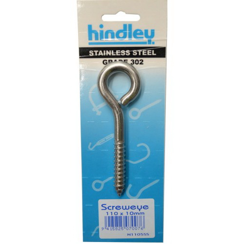 1105SS Screw Eye 110 x 10mm Stainless Steel Carded 1105SS Screw Eye 110 x 10mm Stainless Steel Carded