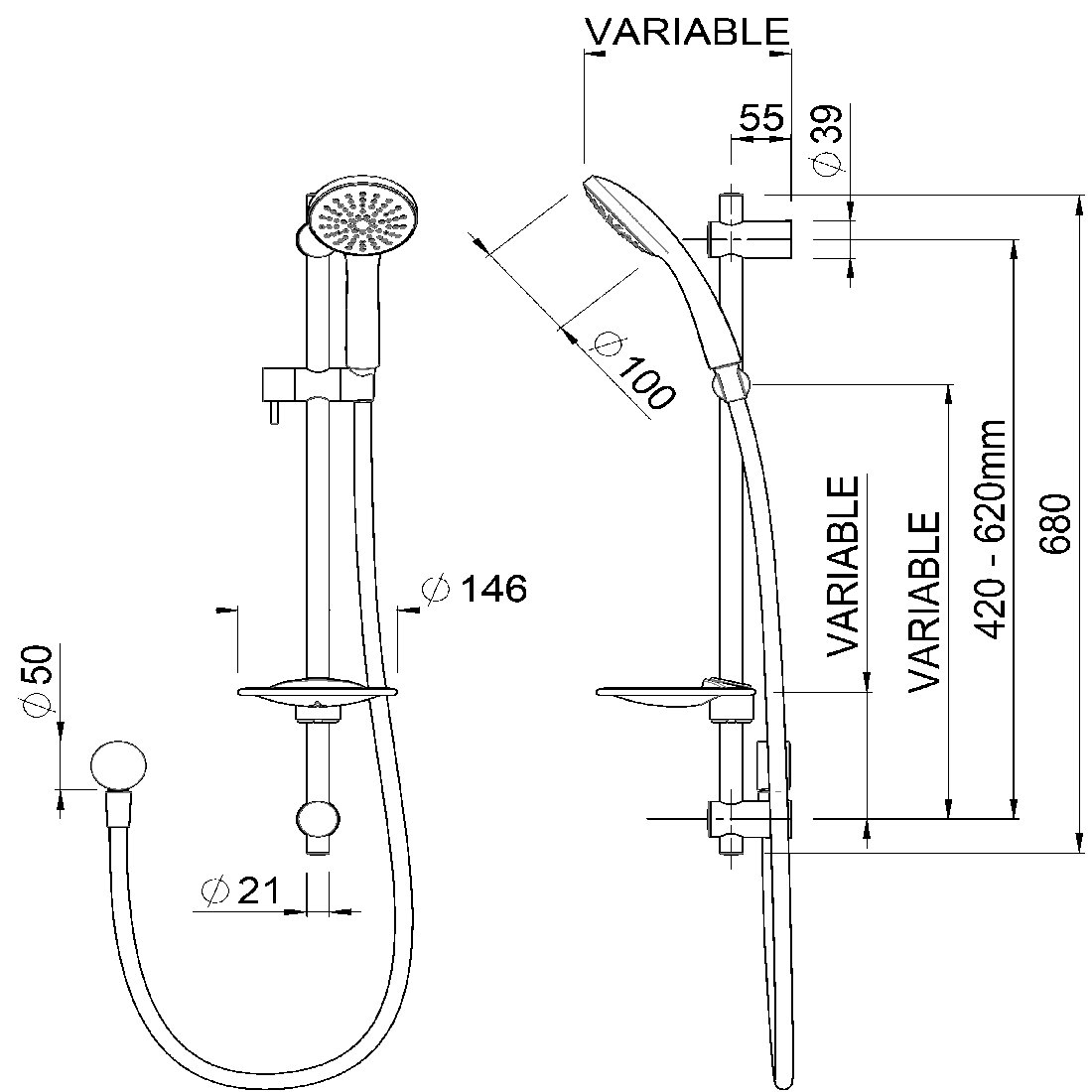 Echo Rail Shower 1 Function Slide Chrome E9502 PlaceMakers NZ