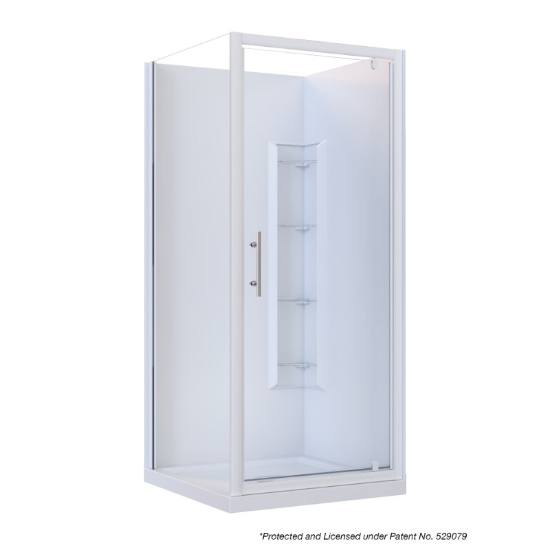Brighton Framed Square 2-Sided Corner Moulded Wall Shower Enclosure 900 x 900 x 1950mm Center Drain Fiberglass Reinforced Acrylic White Brighton Framed Square 2-Sided Corner Moulded Wall Shower Enclosure 900 x 900 x 1950mm Center Drain Fiberglass Reinforced Acrylic White