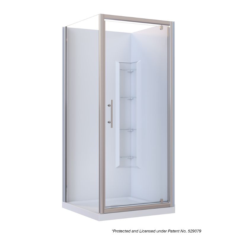 Brighton Framed Square 2-Sided Corner Moulded Wall Shower Enclosure 900 x 900 x 1950mm Center Drain Fiberglass Reinforced Acrylic Chrome Brighton Framed Square 2-Sided Corner Moulded Wall Shower Enclosure 900 x 900 x 1950mm Center Drain Fiberglass Reinforced Acrylic Chrome