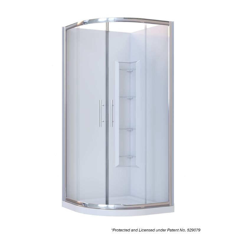 Brighton Framed Sliding Door 2-Sided Curved Corner Moulded Wall Shower Enclosure 1000 x 1000 x 1950mm Center Drain Fiberglass Reinforced Acrylic Chrome Brighton Framed Sliding Door 2-Sided Curved Corner Moulded Wall Shower Enclosure 1000 x 1000 x 1950mm Center Drain Fiberglass Reinforced Acrylic Chrome
