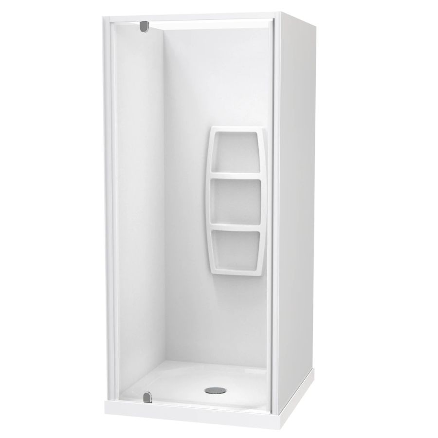 Sierra 900mm Square Shower 3-Sided Moulded Wall Pivot Door Centre Waste ...