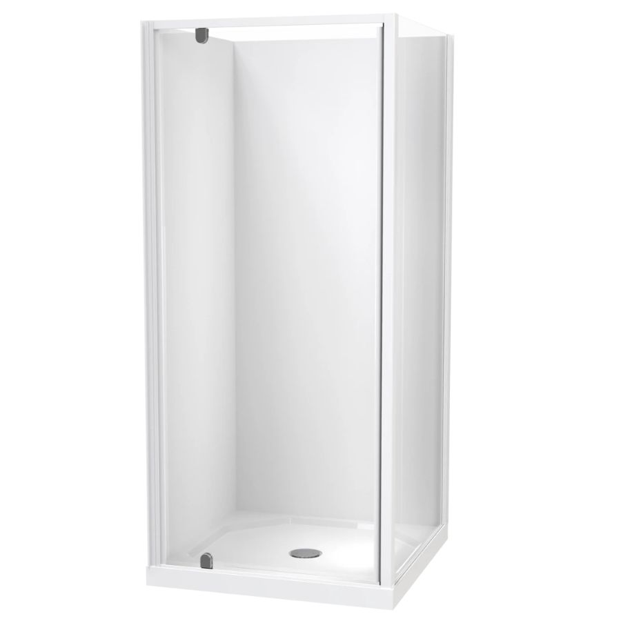 Sierra 900 x 900mm 2 Sided Acrylic Square Shower Flat Wall Pivot Door Centre Waste White 1SI2W99SFL9X Sierra 900 x 900mm 2 Sided Acrylic Square Shower Flat Wall Pivot Door Centre Waste White 1SI2W99SFL9X