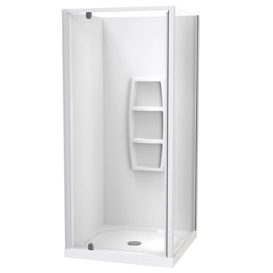 Sierra 900 x 900mm 2 Sided Acrylic Square Shower Moulded Wall Pivot Door Centre Waste White 1SI2W99SMS9X Sierra 900 x 900mm 2 Sided Acrylic Square Shower Moulded Wall Pivot Door Centre Waste White 1SI2W99SMS9X