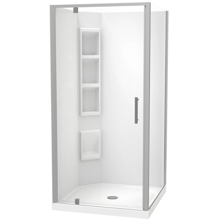 Millennium 1000 x 1000mm 2 Sided Square Acrylic Shower Moulded Wall Pivot Door Centre Waste Satin 1ML2S11SMC1X Millennium 1000 x 1000mm 2 Sided Square Acrylic Shower Moulded Wall Pivot Door Centre Waste Satin 1ML2S11SMC1X