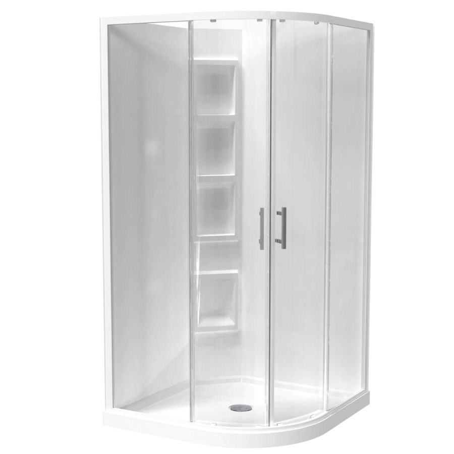 Cezanne 1000 x 1000mm 2 Sided Acrylic Shower Moulded Wall Rounded Sliding Door Centre Waste White 1CZ2W11RMCRX Cezanne 1000 x 1000mm 2 Sided Acrylic Shower Moulded Wall Rounded Sliding Door Centre Waste White 1CZ2W11RMCRX