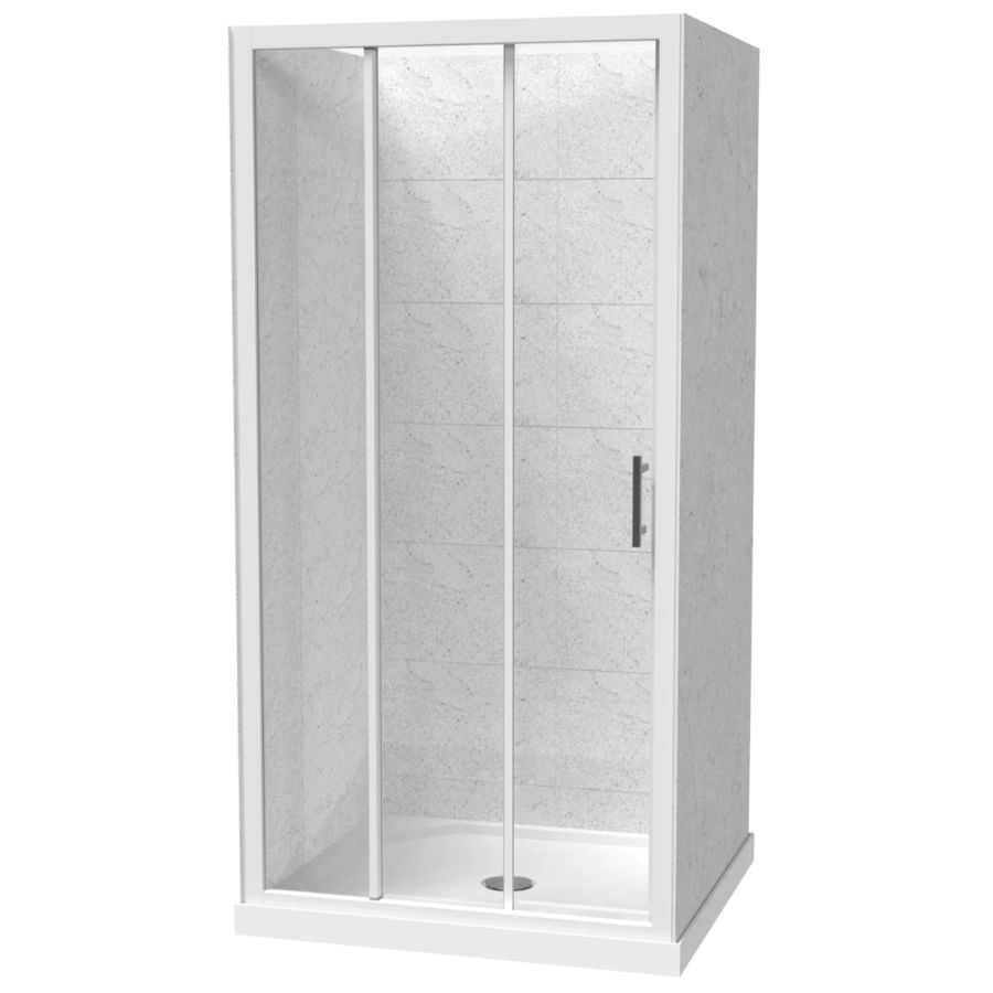 Cezanne Rectangle Shower For Tiled Walls 1000 x 900mm 3-Sided 900mm Sliding Door White 1CZ2W191TL9X Cezanne Rectangle Shower For Tiled Walls 1000 x 900mm 3-Sided 900mm Sliding Door White 1CZ2W191TL9X