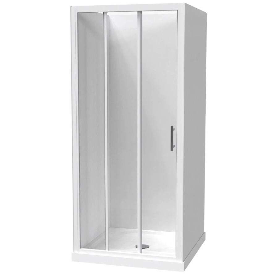 Cezanne Square Shower 900mm 3-Sided Flat Wall Sliding Door White 1CZ2W999FL9X Cezanne Square Shower 900mm 3-Sided Flat Wall Sliding Door White 1CZ2W999FL9X