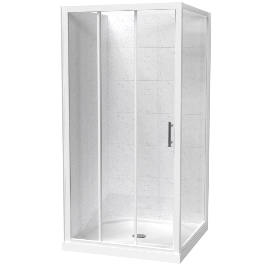 Cezanne Square Shower For Tiled Walls 900mm 2-Sided Sliding Door Centre Waste White 1CZ2W99STL9X Cezanne Square Shower For Tiled Walls 900mm 2-Sided Sliding Door Centre Waste White 1CZ2W99STL9X