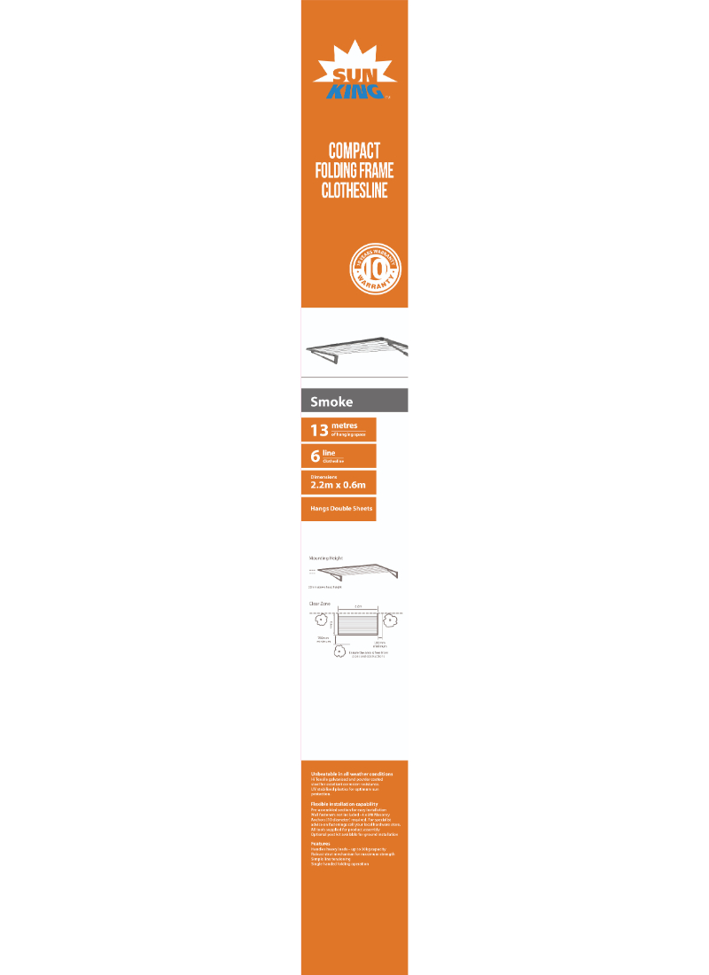 Folding Frame Clothesline Compact Smoke 2.2 x 0.6m Folding Frame Clothesline Compact Smoke 2.2 x 0.6m