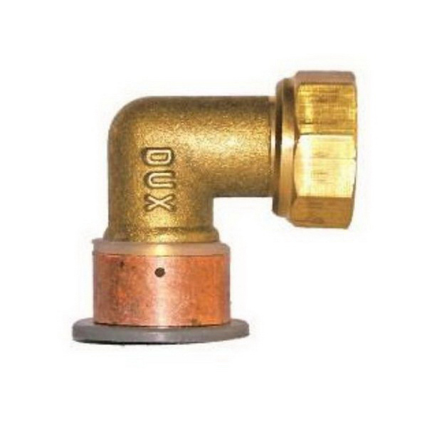 SecuraGold Elbow 15mm x 1/2 Inch Crimp x Swivel BSP Brass SecuraGold Elbow 15mm x 1/2 Inch Crimp x Swivel BSP Brass