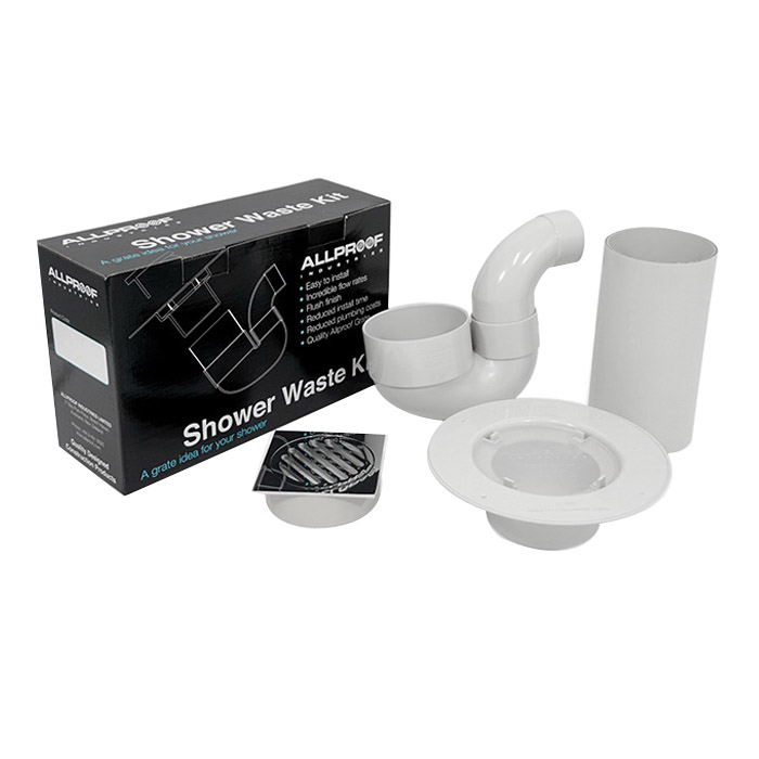 Allproof Square Tile Shower Waste Kit 80mm Brass Grate PVC Pipe 50mm