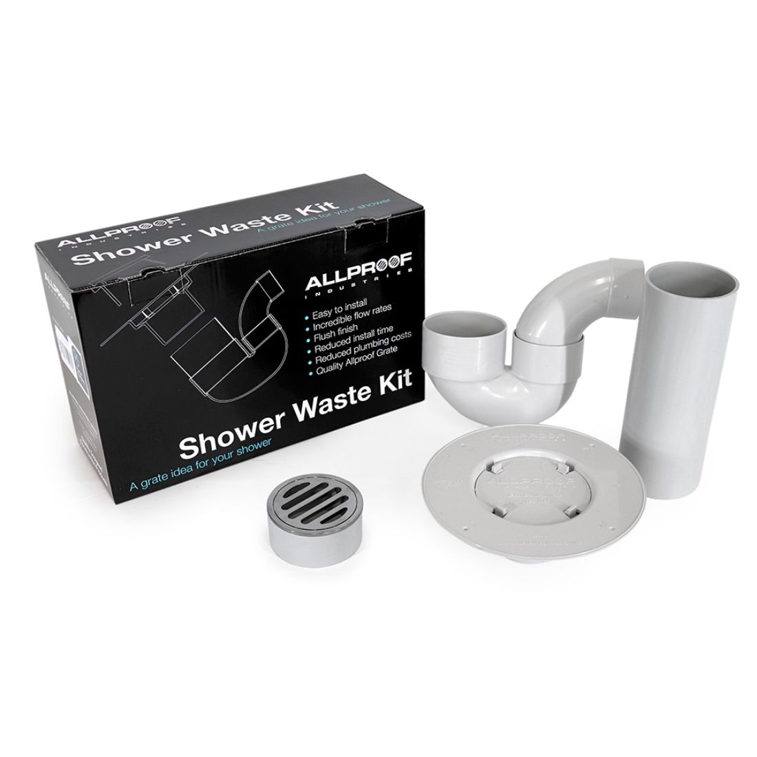 Square Tile Shower Waste Kit 80mm Brass Grate PVC Pipe 50mm Chrome