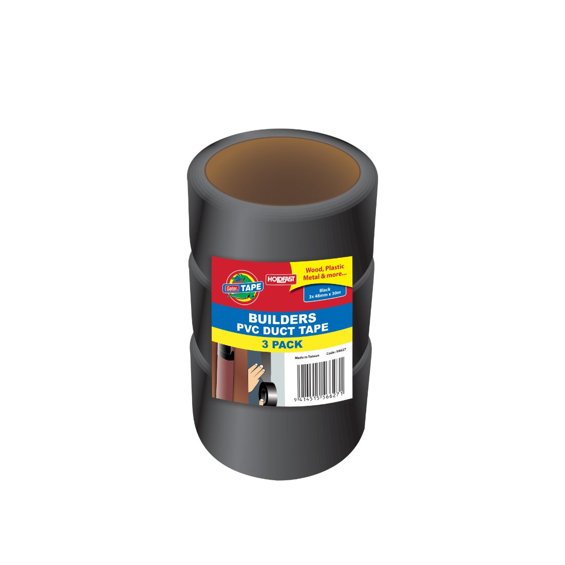 Builders PVC Duct Tape Black 48mm x 30m 3 Pack Builders PVC Duct Tape Black 48mm x 30m 3 Pack